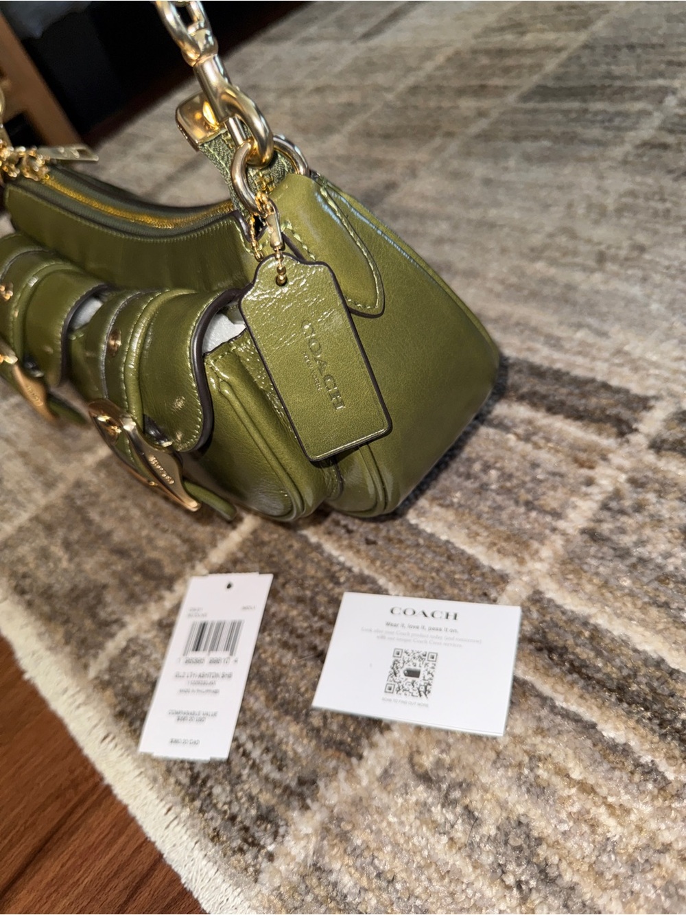 Coach Olive Green Ashton Patent Leather Shoulder Bag - Picture 7 of 8